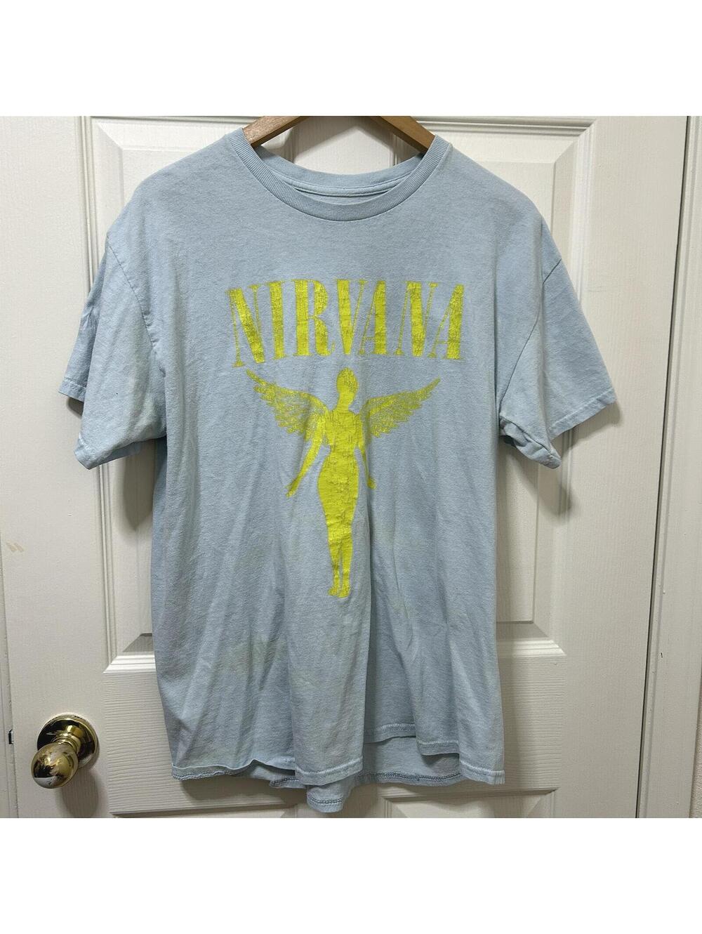 Nirvana In Utero Tour T Shirt Baby Blue Yellow Y2K Grunge